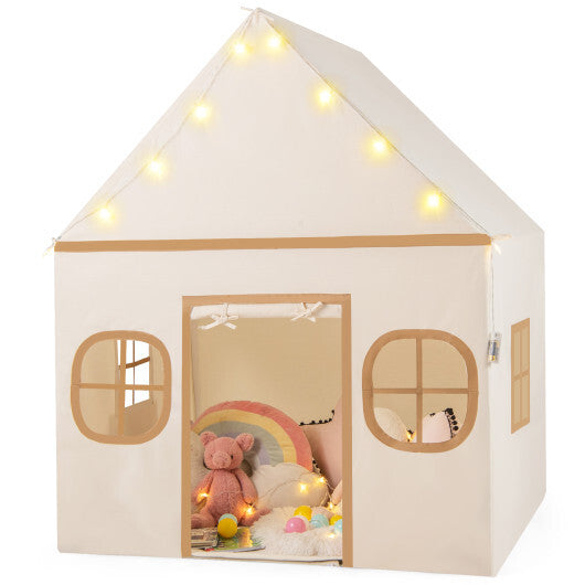 Kids Play Tent Large Playhouse with Door Curtain and Windows Star Lights-Coffee LuxuryLifeWay Online Store