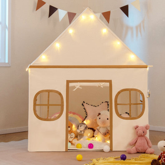 Kids Play Tent Large Playhouse with Door Curtain and Windows Star Lights-Coffee LuxuryLifeWay Online Store