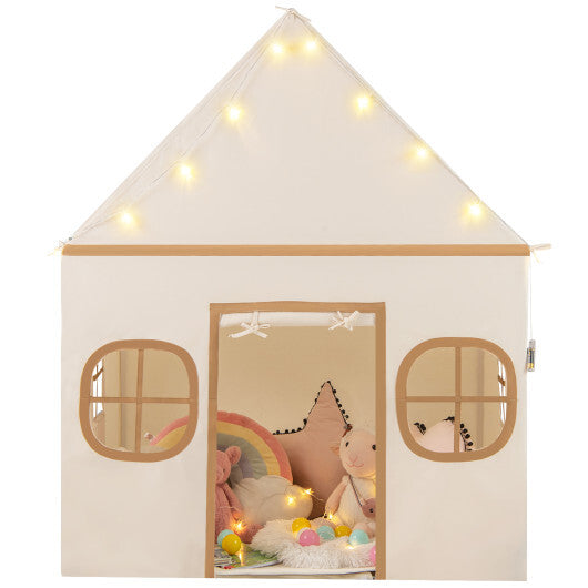 Kids Play Tent Large Playhouse with Door Curtain and Windows Star Lights-Coffee LuxuryLifeWay Online Store
