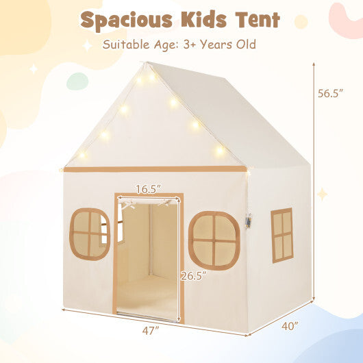 Kids Play Tent Large Playhouse with Door Curtain and Windows Star Lights-Coffee LuxuryLifeWay Online Store