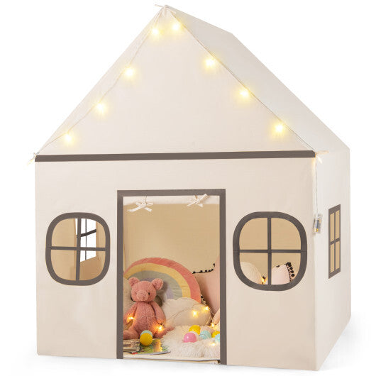 Kids Play Tent Large Playhouse with Door Curtain and Windows Star Lights-Coffee LuxuryLifeWay Online Store