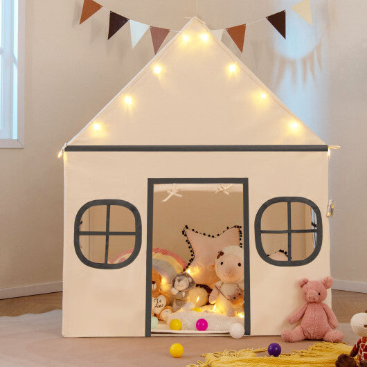 Kids Play Tent Large Playhouse with Door Curtain and Windows Star Lights-Coffee LuxuryLifeWay Online Store