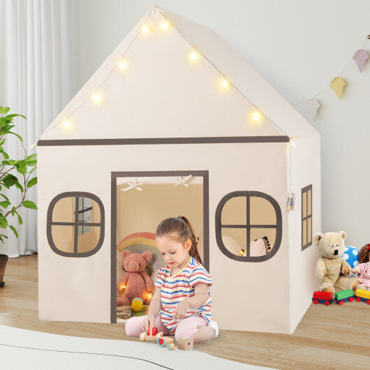 Kids Play Tent Large Playhouse with Door Curtain and Windows Star Lights-Coffee LuxuryLifeWay Online Store