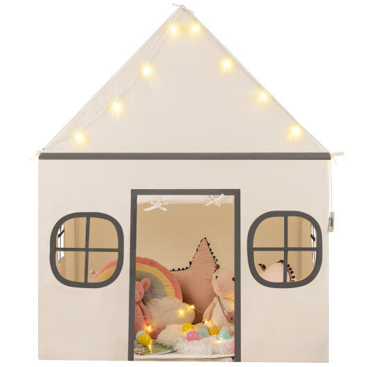 Kids Play Tent Large Playhouse with Door Curtain and Windows Star Lights-Coffee LuxuryLifeWay Online Store