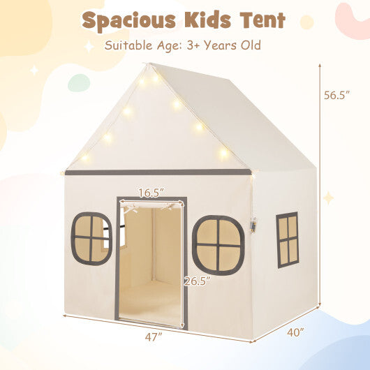 Kids Play Tent Large Playhouse with Door Curtain and Windows Star Lights-Coffee LuxuryLifeWay Online Store