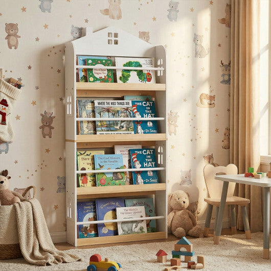 House-Shaped Kids Bookshelf with Anti-falling Baffles-White LuxuryLifeWay Online Store