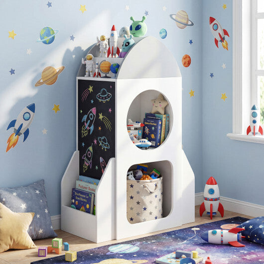 3-Tier Kids Bookshelf Rocket Space Theme Toddler Toy Storage Organizer-White LuxuryLifeWay Online Store