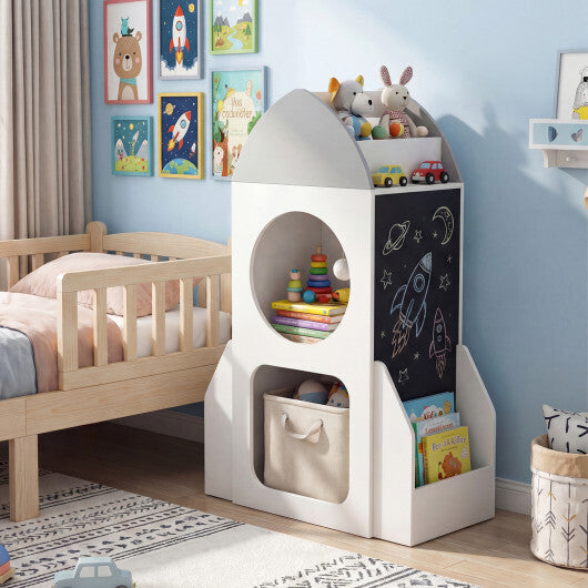 3-Tier Kids Bookshelf Rocket Space Theme Toddler Toy Storage Organizer-White LuxuryLifeWay Online Store
