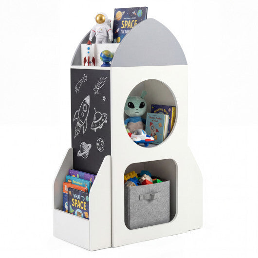 3-Tier Kids Bookshelf Rocket Space Theme Toddler Toy Storage Organizer-White LuxuryLifeWay Online Store