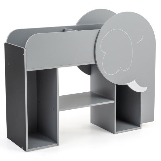 Montessori Bookshelf with Elephant Shape 3-Tier Toddler Toy Storage Organizer-Grey LuxuryLifeWay Online Store