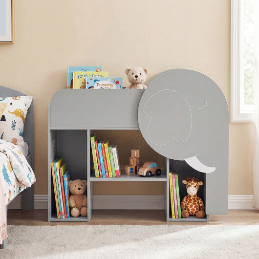 Montessori Bookshelf with Elephant Shape 3-Tier Toddler Toy Storage Organizer-Grey LuxuryLifeWay Online Store