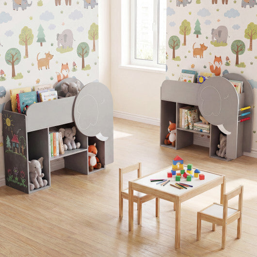Montessori Bookshelf with Elephant Shape 3-Tier Toddler Toy Storage Organizer-Grey LuxuryLifeWay Online Store