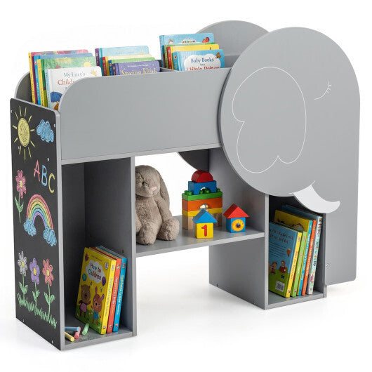 Montessori Bookshelf with Elephant Shape 3-Tier Toddler Toy Storage Organizer-Grey LuxuryLifeWay Online Store