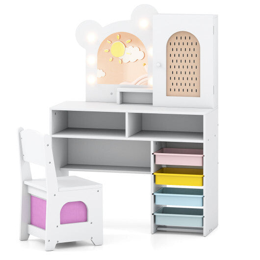 Kids Vanity with Lights and 5 Drawers for Kids Aged 3+ Years Old-White LuxuryLifeWay Online Store