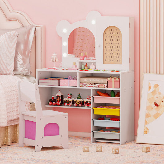 Kids Vanity with Lights and 5 Drawers for Kids Aged 3+ Years Old-White LuxuryLifeWay Online Store