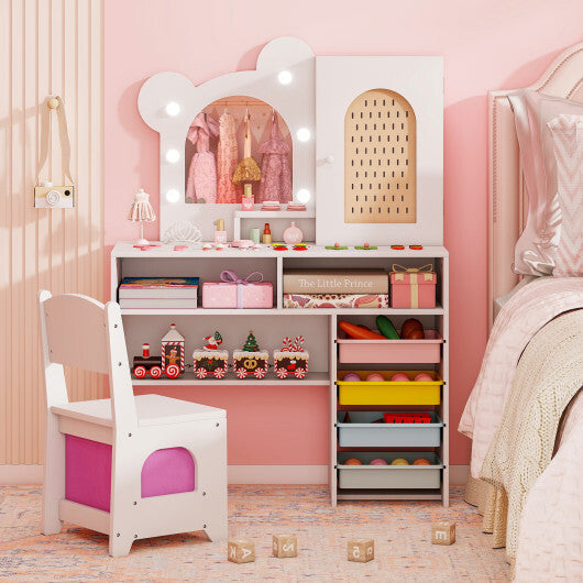 Kids Vanity with Lights and 5 Drawers for Kids Aged 3+ Years Old-White LuxuryLifeWay Online Store