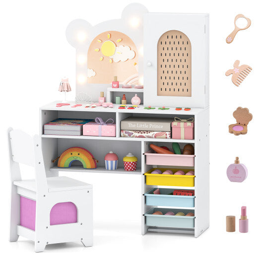 Kids Vanity with Lights and 5 Drawers for Kids Aged 3+ Years Old-White LuxuryLifeWay Online Store