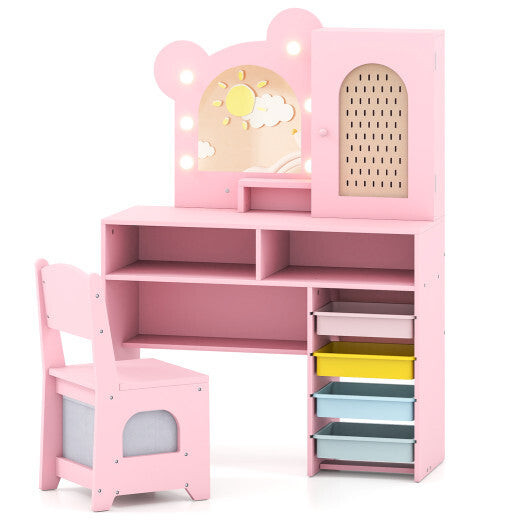 Kids Vanity with Lights and 5 Drawers for Kids Aged 3+ Years Old-White LuxuryLifeWay Online Store