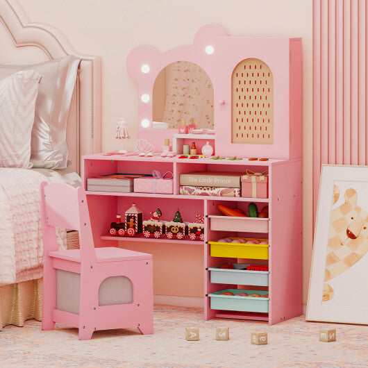 Kids Vanity with Lights and 5 Drawers for Kids Aged 3+ Years Old-White LuxuryLifeWay Online Store