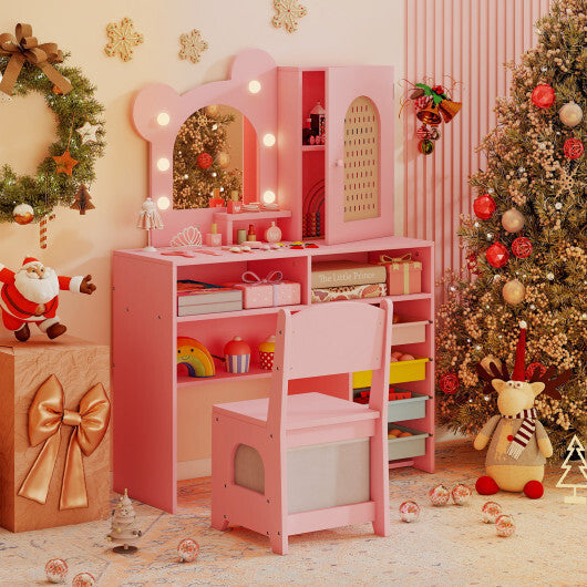 Kids Vanity with Lights and 5 Drawers for Kids Aged 3+ Years Old-White LuxuryLifeWay Online Store