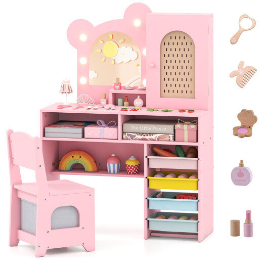 Kids Vanity with Lights and 5 Drawers for Kids Aged 3+ Years Old-White LuxuryLifeWay Online Store