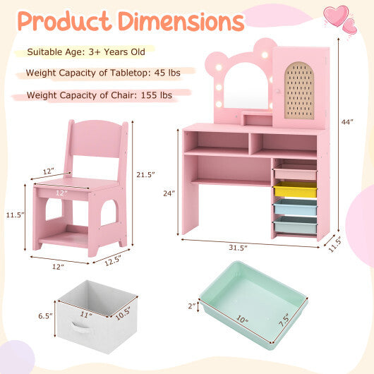 Kids Vanity with Lights and 5 Drawers for Kids Aged 3+ Years Old-White LuxuryLifeWay Online Store