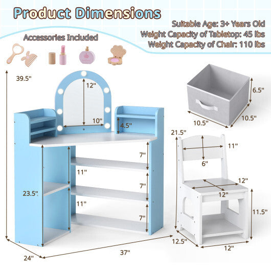 2-In-1 Kids Vanity Set with Lights for Toddlers 3+ Years Old-White LuxuryLifeWay Online Store