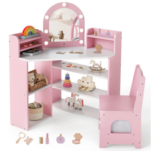 2-In-1 Kids Vanity Set with Lights for Toddlers 3+ Years Old-White LuxuryLifeWay Online Store