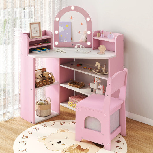 2-In-1 Kids Vanity Set with Lights for Toddlers 3+ Years Old-White LuxuryLifeWay Online Store