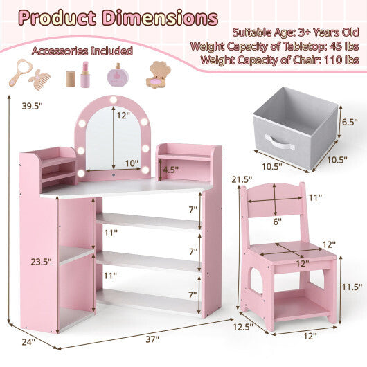 2-In-1 Kids Vanity Set with Lights for Toddlers 3+ Years Old-White LuxuryLifeWay Online Store