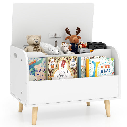 Kids Wooden Toy Box with Front Bookshelf and 4 Solid Wood Legs for Playroom-White LuxuryLifeWay Online Store