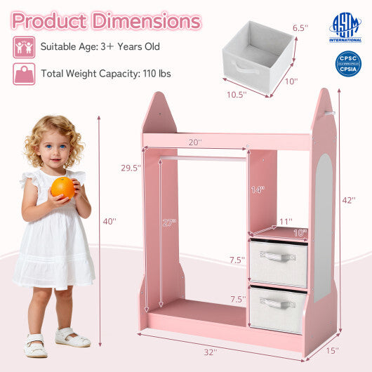 Kids Play Armoire Dresser with Cloth Hanger-Pink LuxuryLifeWay Online Store