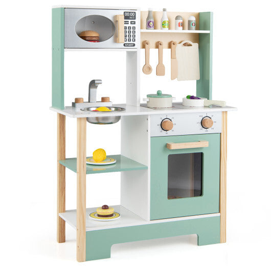 Play Kitchen Wooden Toy Kitchen Playset with Chalkboard Birthday Gift for Kids Aged 3 +-Green LuxuryLifeWay Online Store