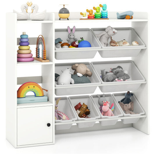 Kids Toy Storage and Bookshelf with Open Shelves and Single-door Cabinet-White LuxuryLifeWay Online Store