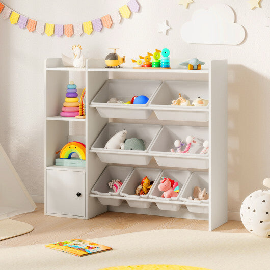 Kids Toy Storage and Bookshelf with Open Shelves and Single-door Cabinet-White LuxuryLifeWay Online Store