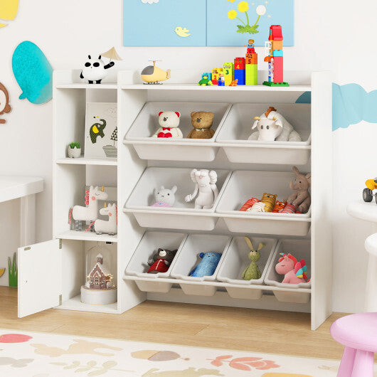 Kids Toy Storage and Bookshelf with Open Shelves and Single-door Cabinet-White LuxuryLifeWay Online Store