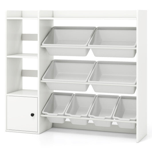 Kids Toy Storage and Bookshelf with Open Shelves and Single-door Cabinet-White LuxuryLifeWay Online Store
