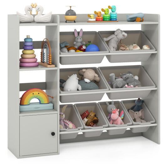 Kids Toy Storage and Bookshelf with Open Shelves and Single-door Cabinet-White LuxuryLifeWay Online Store