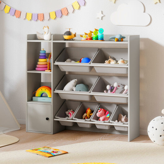 Kids Toy Storage and Bookshelf with Open Shelves and Single-door Cabinet-White LuxuryLifeWay Online Store