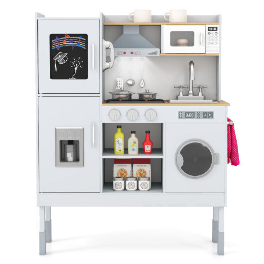 Pretend Play Kitchen Toy Kitchen Playset with Range Hood Ice Maker and Telephone-White LuxuryLifeWay Online Store