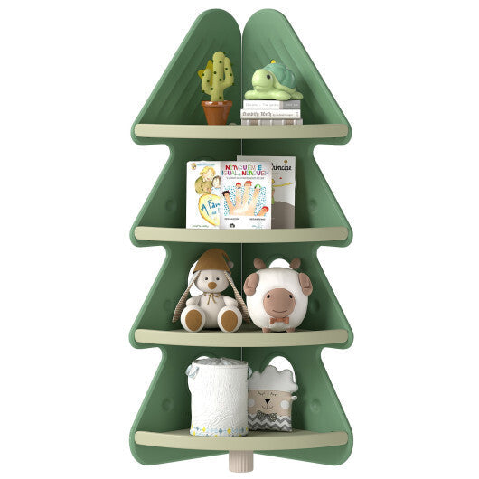 4-Tier Kids Corner Bookshelf Baby Display Shelf for Kids Room-Green LuxuryLifeWay Online Store