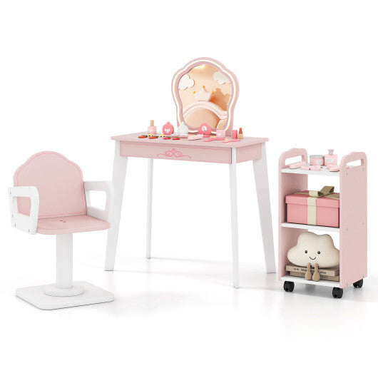 Wooden Kids Hair Salon Play Set with LED Lighted Mirror-Pink LuxuryLifeWay Online Store