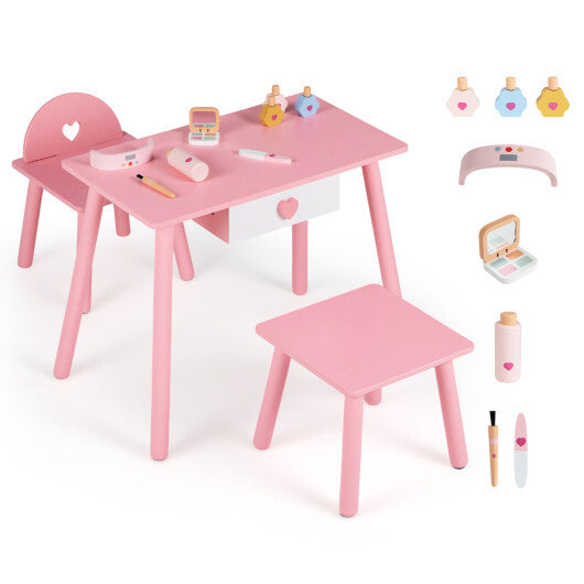Kids Pretend Nail Salon Playset with Wooden Toddlers Makeup - Pink LuxuryLifeWay Online Store
