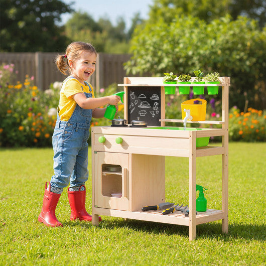Kids Mud Kitchen Play Pretend Kitchen with Chalkboard for Kids Aged 3+ LuxuryLifeWay Online Store