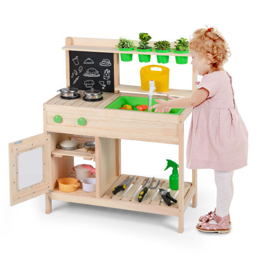 Kids Mud Kitchen Play Pretend Kitchen with Chalkboard for Kids Aged 3+ LuxuryLifeWay Online Store