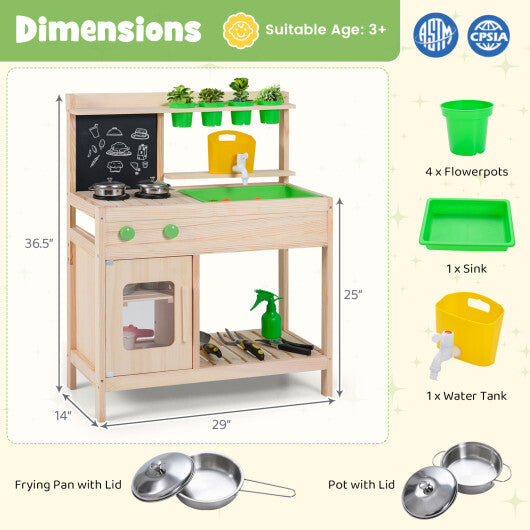 Kids Mud Kitchen Play Pretend Kitchen with Chalkboard for Kids Aged 3+ LuxuryLifeWay Online Store