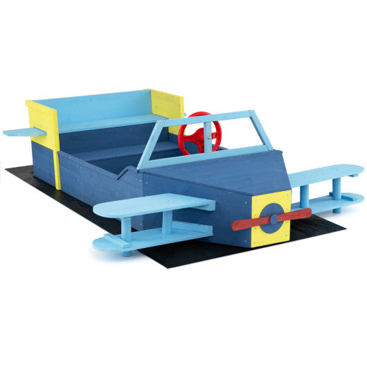 Large Wooden Kids Sandbox with Bottom Liner and Bench Seat-Blue LuxuryLifeWay Online Store