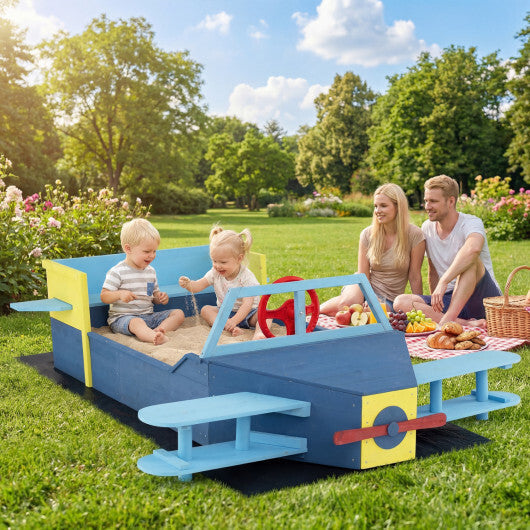 Large Wooden Kids Sandbox with Bottom Liner and Bench Seat-Blue LuxuryLifeWay Online Store