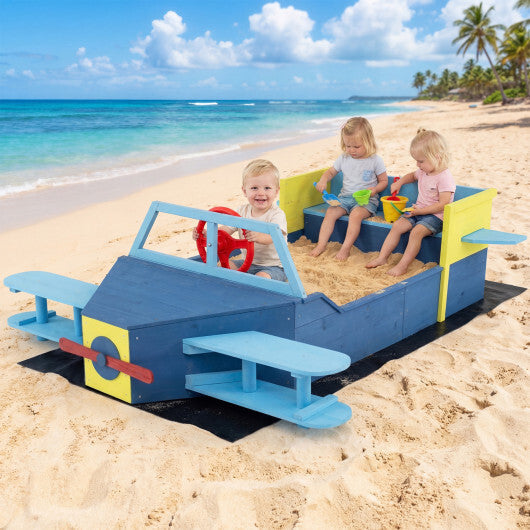 Large Wooden Kids Sandbox with Bottom Liner and Bench Seat-Blue LuxuryLifeWay Online Store