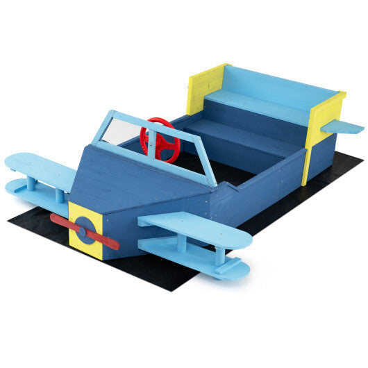 Large Wooden Kids Sandbox with Bottom Liner and Bench Seat-Blue LuxuryLifeWay Online Store